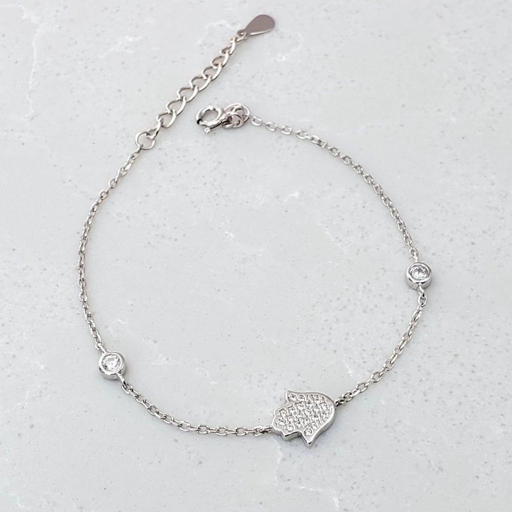 Sterling Silver CZ Hamsa Bracelet